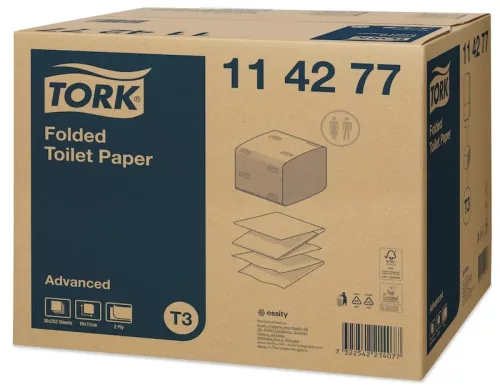 Tork toalettpapír T3, hajtogatott Advanced Folded 2 rétegű, 19X11cm lapméret, 252lap/csg, 36csg/karton