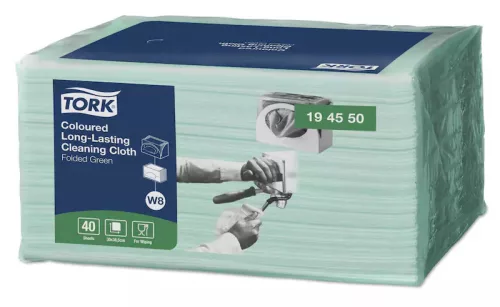 Tork tisztítókendő W8 többször használható, hajtogatott, ZÖLD 38,5X32, 40db/csg, 8csg/karton