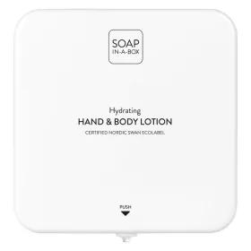  Soap-In-A-Box fényes fehér kéz- és testápoló adagoló, előlap