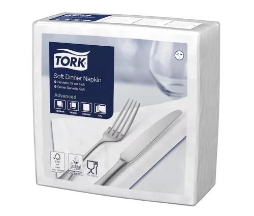 Tork szalvéta Soft Dinner 3r., 39X39, FEHÉR, 100db/csg, 12csg/karton