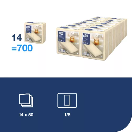Tork LinStyle® Dinner szalvéta, KRÉM, 39x39cm, 1/8 hajt., iparilag komposztálható, 50lap/csg (14csg/karton)