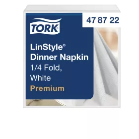   Tork LinStyle® Dinner szalvéta, FEHÉR, 39x39cm, 1/4 hajt., iparilag komposztálható, 50lap/csg (14csg/karton)