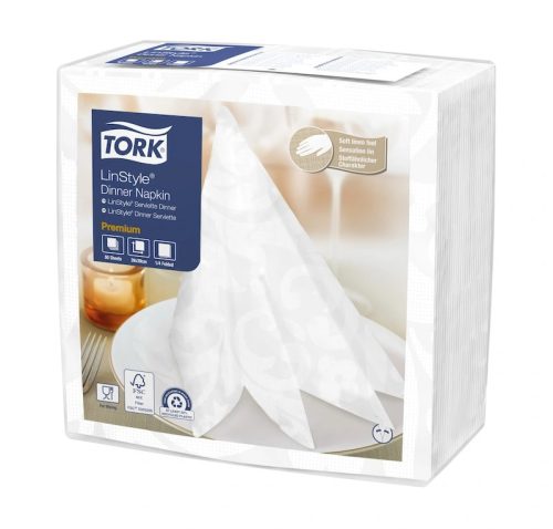 Tork szalvéta Linstyle, premium textilhatású, FEHÉR, 40/1, 50db/csg, 14csg/karton