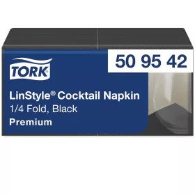   Tork szalvéta Linstyle koktél, premium textilhatású, FEKETE, 1/4, 100db/csg, 14csg/karton