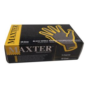   Gumikesztyű Maxter nitril PÚDER NÉLKÜLI, FEKETE ERŐSÍTETT 5,5g "M" 100db/doboz, 10doboz/karton