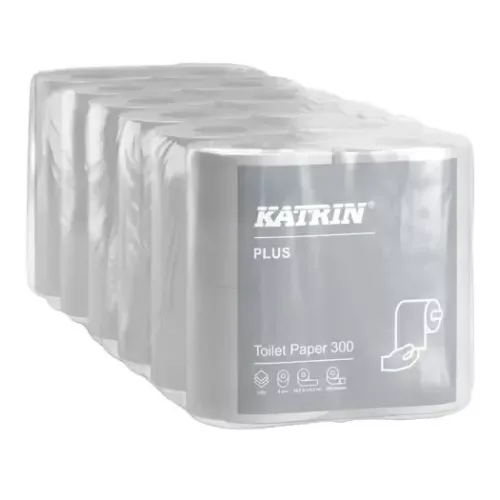 Katrin Plus toalettpapír kistekercses 3r., hófehér, 300lap/tek, 4tek/csg, 6csg/karton, 55karton/raklap