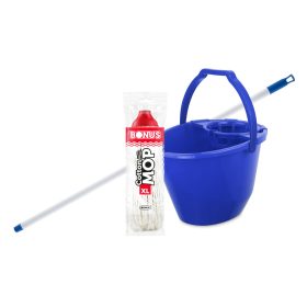   Bonus Felmosó szett-vödör KÉK 11L  csavaró kosár, felmosó nyél 120cm CottonMop 190gr
