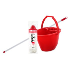   Bonus Felmosó szett-vödör PIROS 11L  csavaró kosár, felmosó nyél 120cm CottonMop 190gr