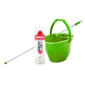   Bonus Felmosó szett-vödör ZÖLD 11L  csavaró kosár, felmosó nyél 120cm CottonMop 190gr