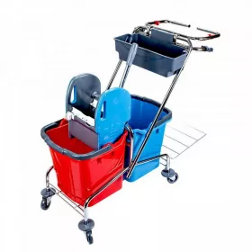   Takarítókocsi Uctem Plas, krómvázas, zsáktartóval, 2X25L vödör