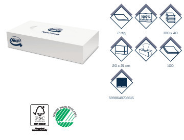 Ooops! dobozos kozmetikai kendő, 2 rétegű, 100db/doboz, 40doboz/karton, 16karton/raklap