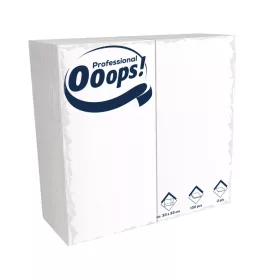   Ooops! szalvéta 33X33cm, 2r., 1/8 hajtás,  FEHÉR, 100 lap/csg, 20csg/karton, 42karton/raklap