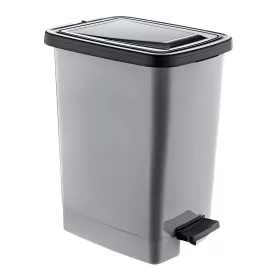 Műanyag pedálos szemetes, ezüst/szürke 15L