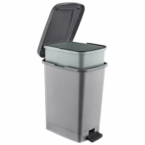 Műanyag pedálos szemetes, ezüst/szürke 15L