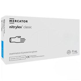   MERCATOR gumikesztyű Nitrylex white nitril púdermentes fehér vizsgálókesztyű "M" (100db/doboz, 10doboz/karton)