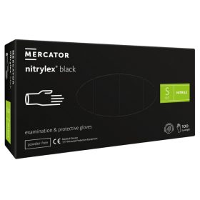   MERCATOR gumikesztyű Nitrylex black nitril púdermentes fekete vizsgálókesztyű "S" (100db/doboz, 10doboz/karton)