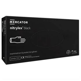   MERCATOR gumikesztyű Nitrylex black nitril púdermentes fekete vizsgálókesztyű "M" (100db/doboz, 10doboz/karton)