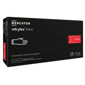   MERCATOR gumikesztyű Nitrylex black nitril púdermentes fekete vizsgálókesztyű "L" (100db/doboz, 10doboz/karton)