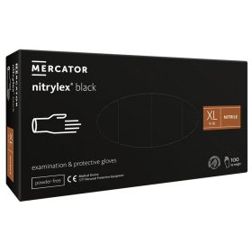   MERCATOR gumikesztyű Nitrylex black nitril púdermentes fekete vizsgálókesztyű "XL" (100db/doboz, 10doboz/karton)