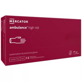   MERCATOR gumikesztyű AMBULANCE HIGH RISK latex púdermentes kék, vastag vizsgálókesztyű "M" (50db/doboz, 10doboz/karton)