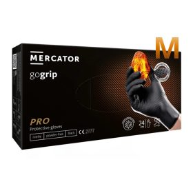   MERCATOR gumikesztyű gogrip (black)nitril védőkesztyű fekete púdermentes, gyémánt textúrált "M" (50db/doboz, 10doboz/karton)