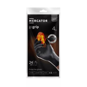   MERCATOR gumikesztyű gogrip black a'4 nitril védőkesztyű fekete púdermentes, gyémánt textúrált "L" (4db/csomag, 120csg/karton)