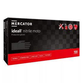   MERCATOR gumikesztyű Moto long black,púdermentes nitril vastagabb,hosszabb (30cm),teljes felületén textúrált,polimerizált belső,fekete védőkesztyű "XL" (100db/doboz, 10doboz/karton)