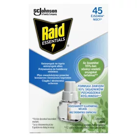   Raid Essential Elektromos 45 éjszakás szúnyogirtó illatmentes UTÁNTÖLTŐ folyadék 27 ml (12db/karton)