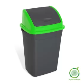 Billenőfedeles szemetes kuka, műanyag, antracit/zöld, 50L