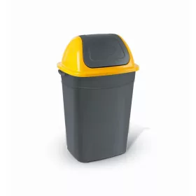  Billenőfedeles szemetes kuka, butterfly, műanyag, antracit-sárga, 50 literes