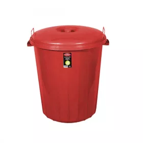   Kerek szemetes kuka, fedéllel, zárható, műanyag, eco piros, 70 literes