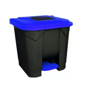   Szelektív hulladékgyűjtő konténer, műanyag, pedálos, fekete/kék, 30L
