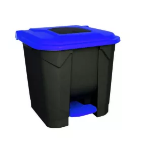   Szelektív hulladékgyűjtő konténer, műanyag, pedálos, fekete/kék, 30L
