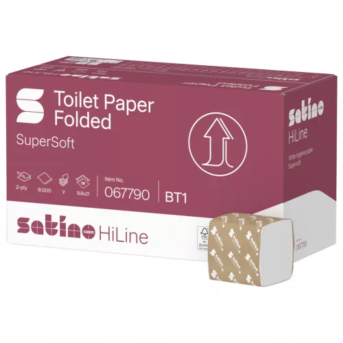 Satino Wepa HiLine hajtogatott toalettpapír (T3), 2 rétegű cellulóz, V-fold 9,8×21cm, 30×300 lap/karton