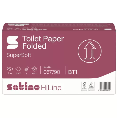 Satino Wepa HiLine hajtogatott toalettpapír (T3), 2 rétegű cellulóz, V-fold 9,8×21cm, 30×300 lap/karton